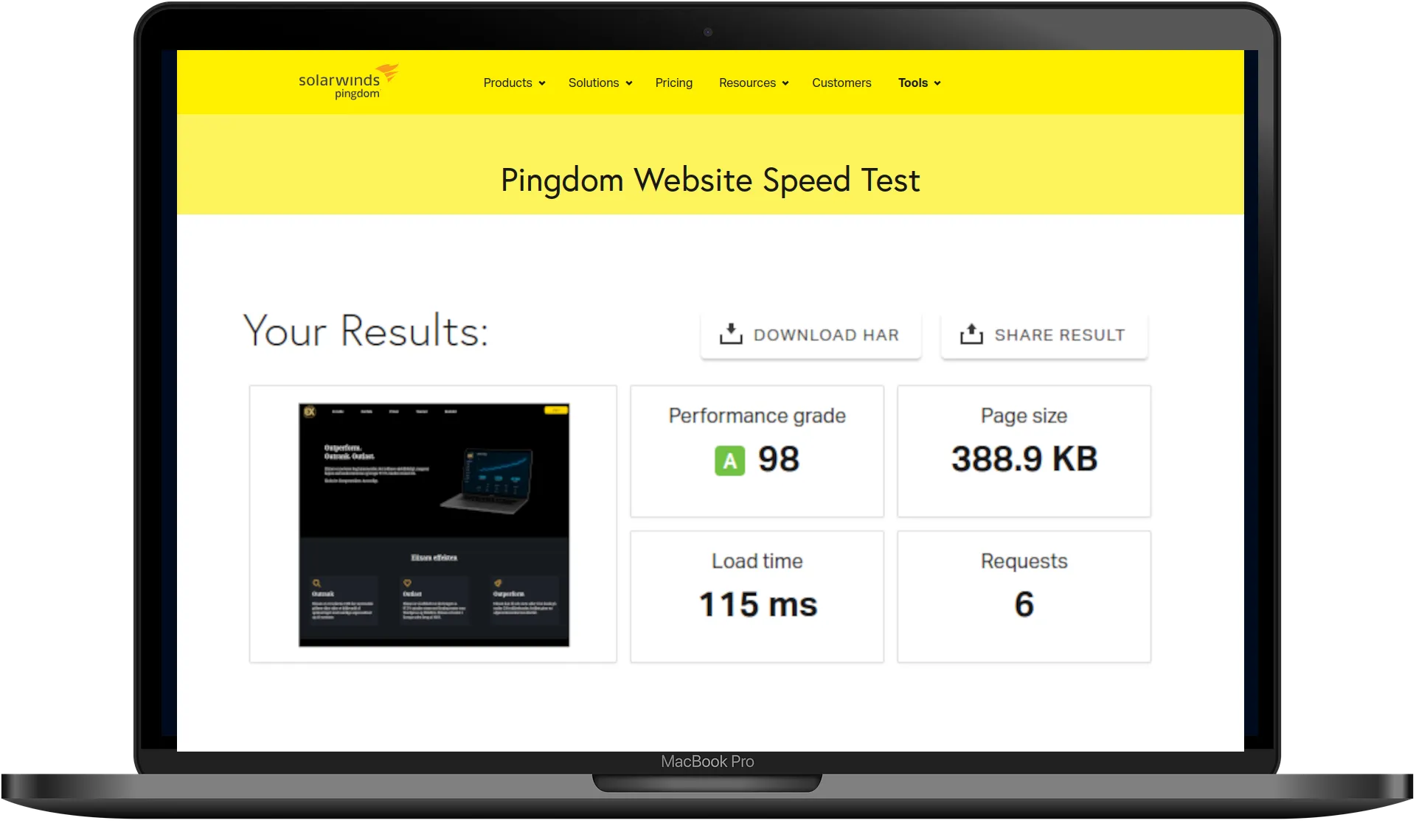Elixam demonstrating world-record pace on Pingdoms independant speedtest